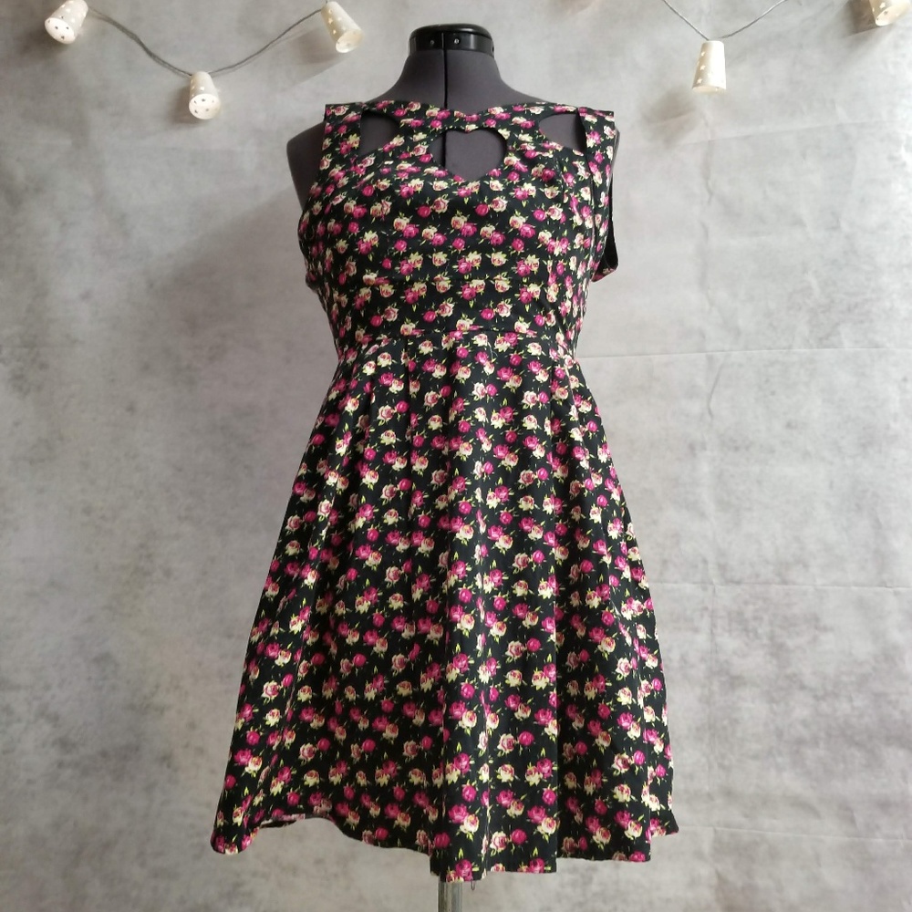 Modcloth Short Floral Dress with heart cutouts